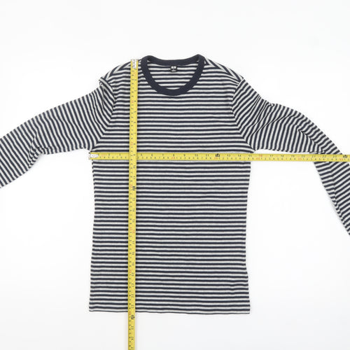 Uniqlo Women's Blue Striped Long Sleeve Cotton Blend Basic T-Shirt Size S