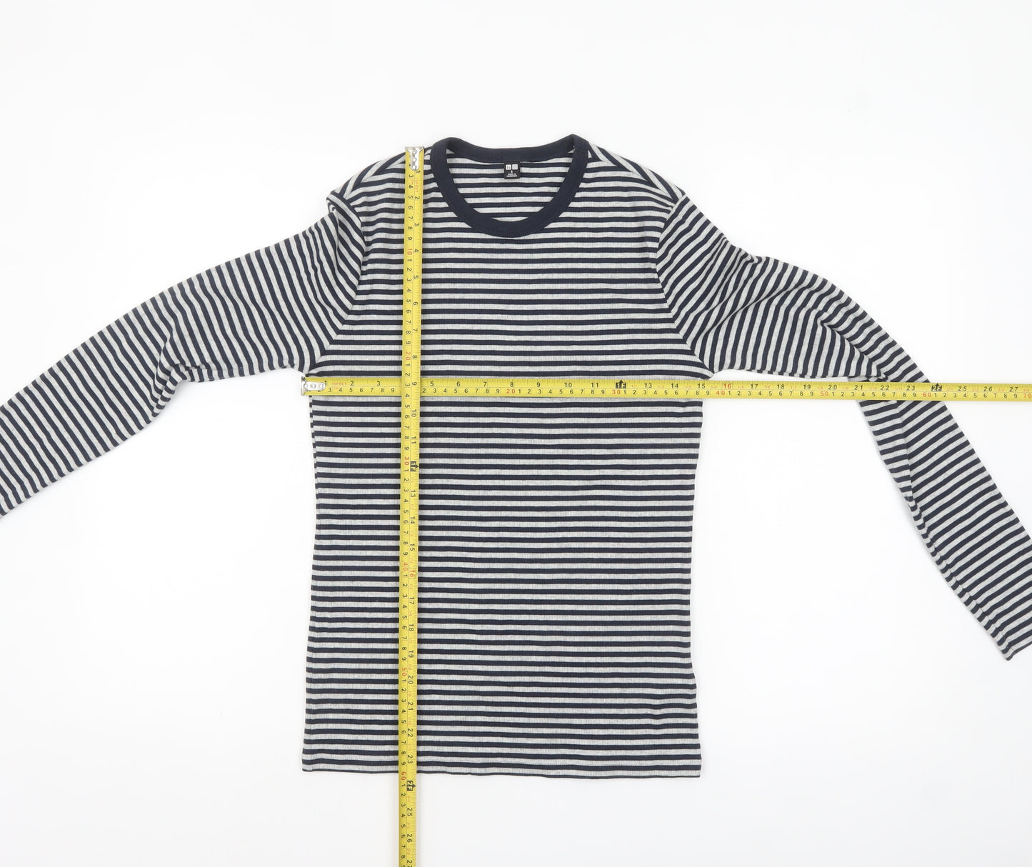 Uniqlo Women's Blue Striped Long Sleeve Cotton Blend Basic T-Shirt Size S