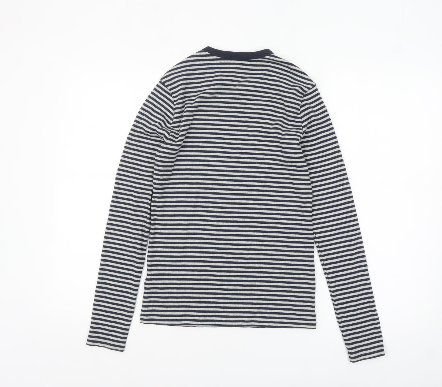 Uniqlo Women's Blue Striped Long Sleeve Cotton Blend Basic T-Shirt Size S