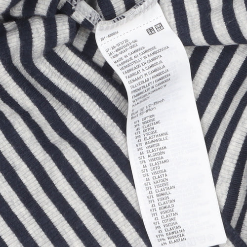 Uniqlo Women's Blue Striped Long Sleeve Cotton Blend Basic T-Shirt Size S