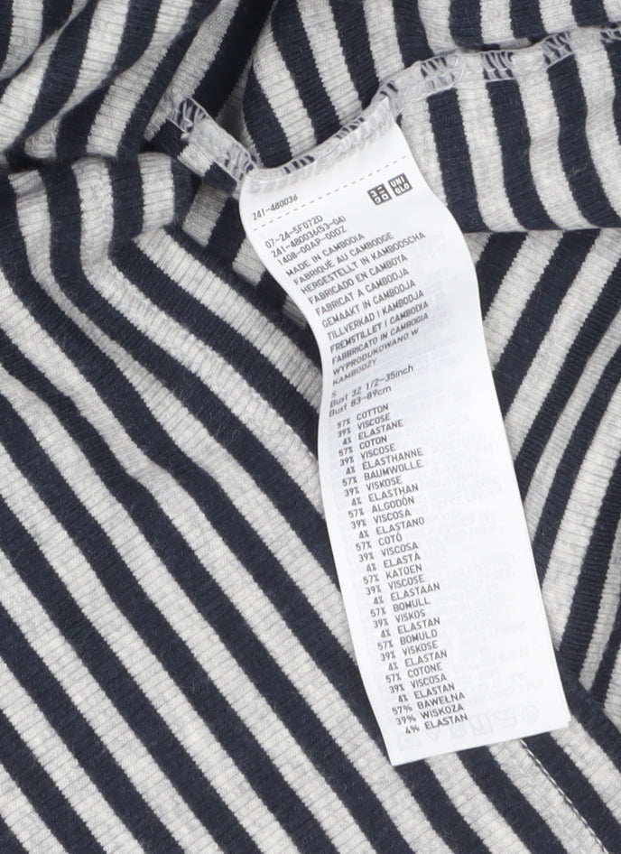 Uniqlo Women's Blue Striped Long Sleeve Cotton Blend Basic T-Shirt Size S