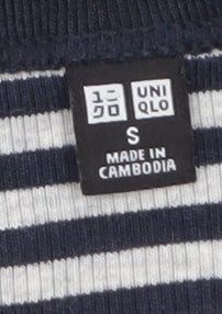 Uniqlo Women's Blue Striped Long Sleeve Cotton Blend Basic T-Shirt Size S