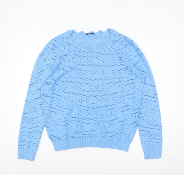 Great Plains Women Blue Size 16 Cotton Open-Knit Jumper