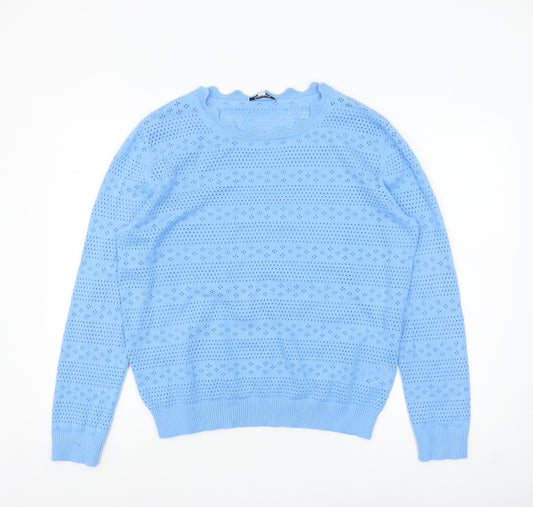 Great Plains Women Blue Size 16 Cotton Open-Knit Jumper