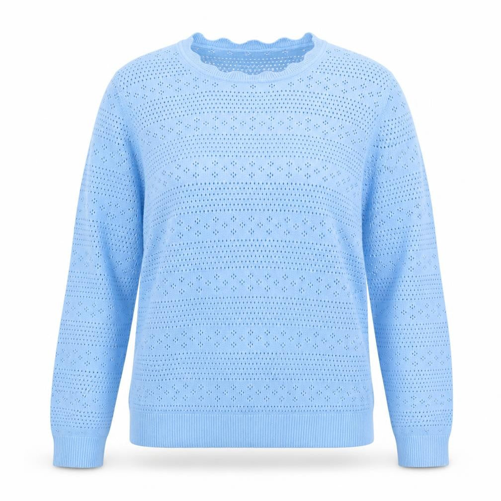 Front view of Great Plains Women Blue, size 16, Cotton Open-Knit Jumper