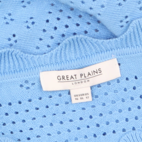 Great Plains Women Blue Size 16 Cotton Open-Knit Jumper