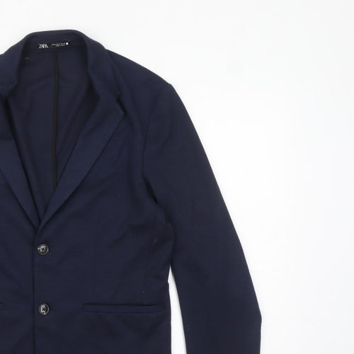 Zara Women Blue Collared Knit Cardigan Size 12