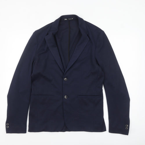 Zara Women Blue Collared Knit Cardigan Size 12