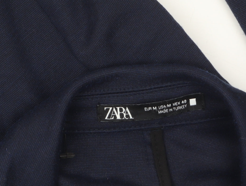 Zara Women Blue Collared Knit Cardigan Size 12