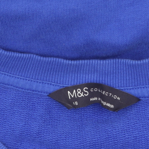 Marks and Spencer Women Blue Size 18 Cotton Blend Crew Neck Sweatshirt