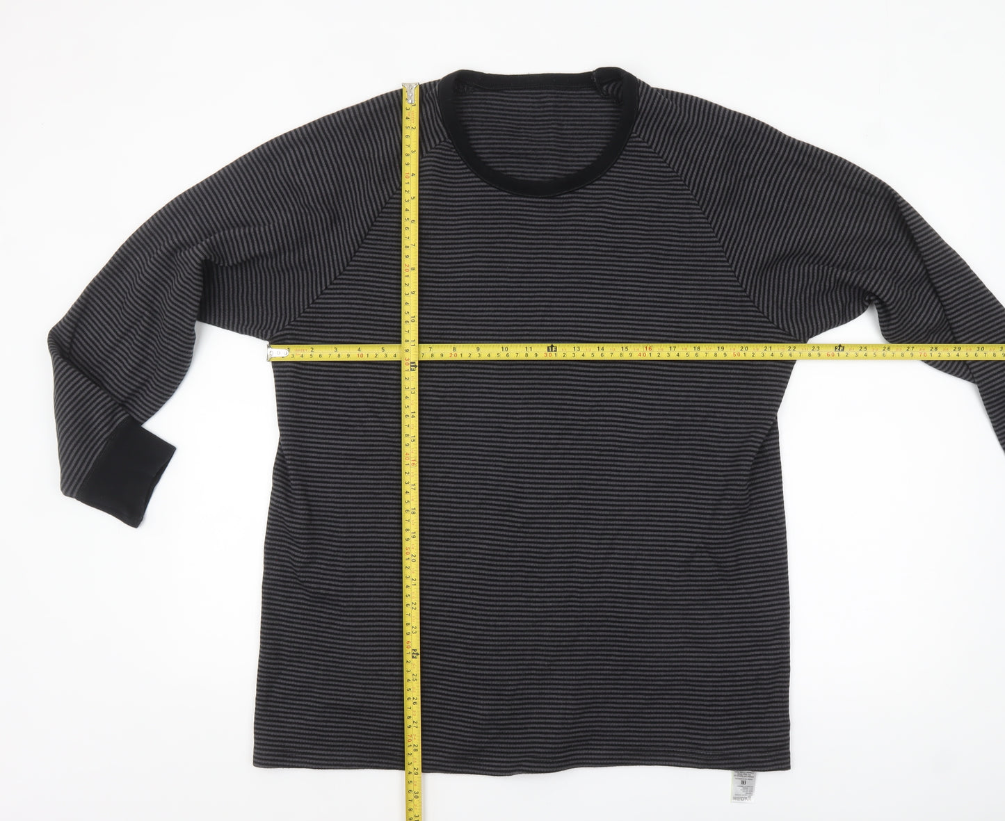 Marks and Spencer Men's Black Striped Long Sleeve Top XL Regular Fit