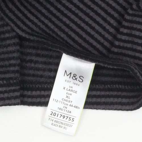 Marks and Spencer Men's Black Striped Long Sleeve Top XL Regular Fit
