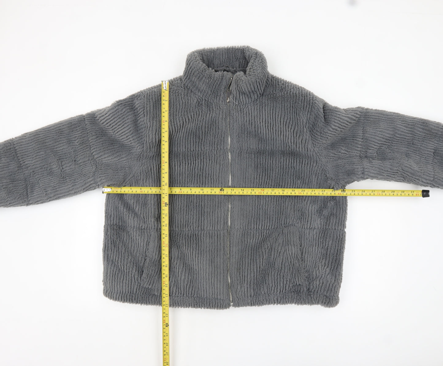 New Look Women Grey Size 14 Short Puffer Jacket Fleece Lined Zip