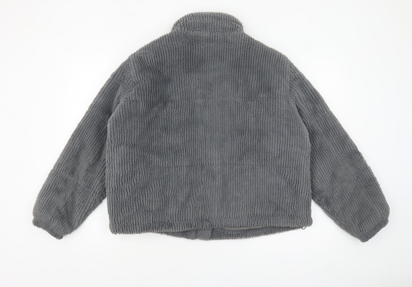 New Look Women Grey Size 14 Short Puffer Jacket Fleece Lined Zip