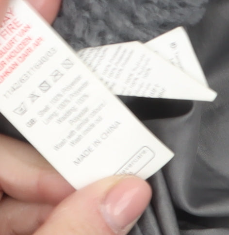 New Look Women Grey Size 14 Short Puffer Jacket Fleece Lined Zip