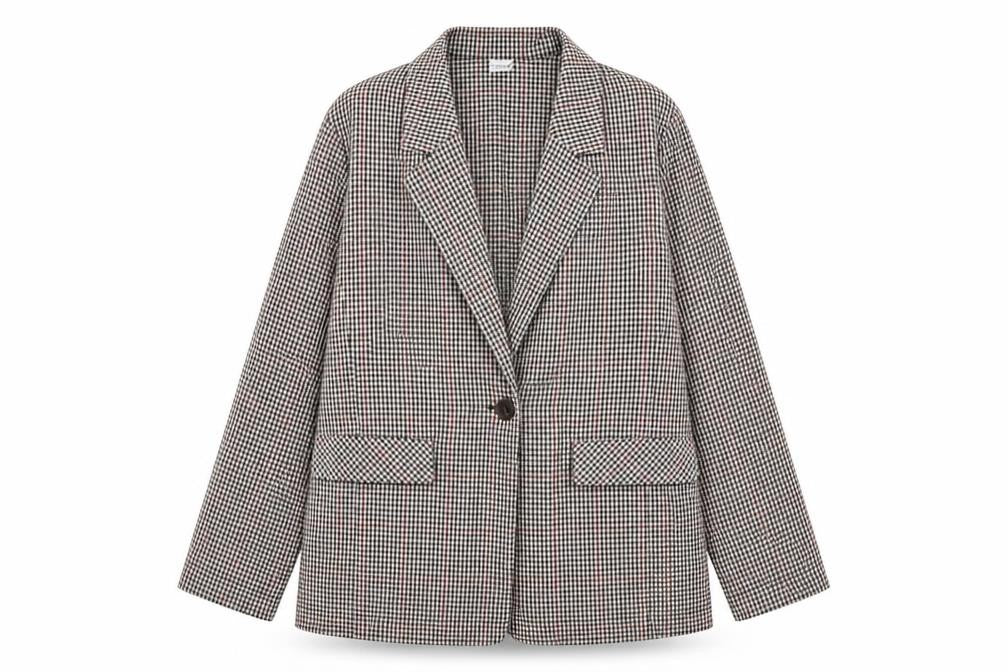 Front view of Bossini Women's Brown Check Blazer XL UK 16 Single-Breasted Jacket