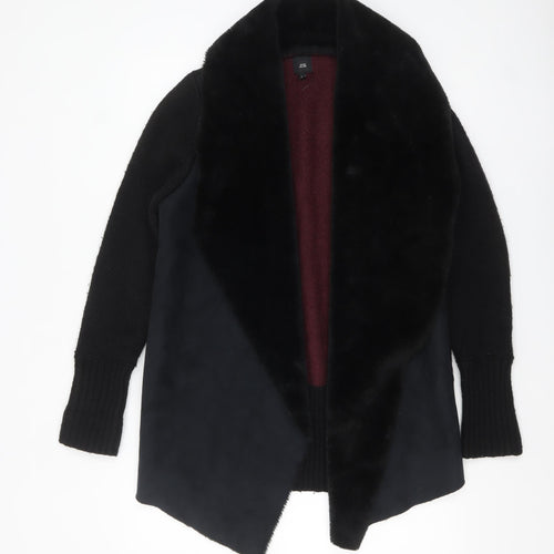 River Island Womens Black Faux Fur Trim Open Knit Cardigan M