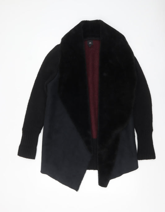 River Island Womens Black Faux Fur Trim Open Knit Cardigan M