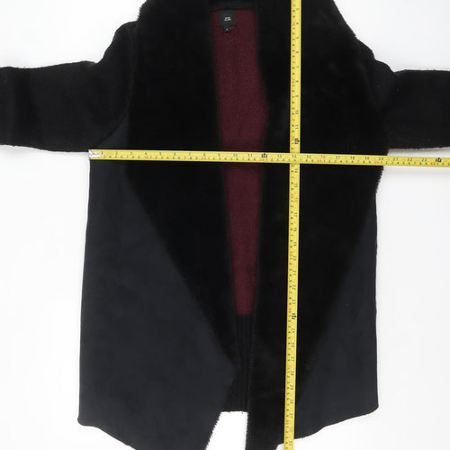River Island Womens Black Faux Fur Trim Open Knit Cardigan M