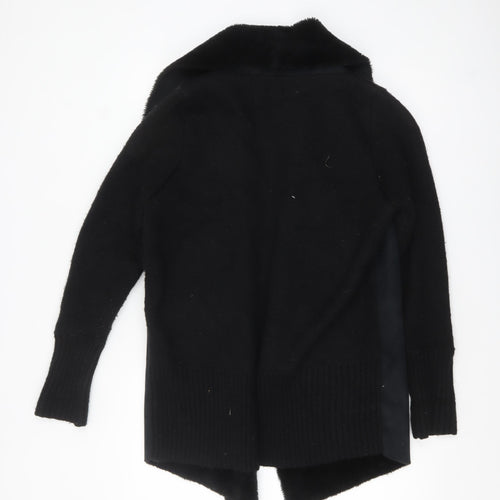 River Island Womens Black Faux Fur Trim Open Knit Cardigan M