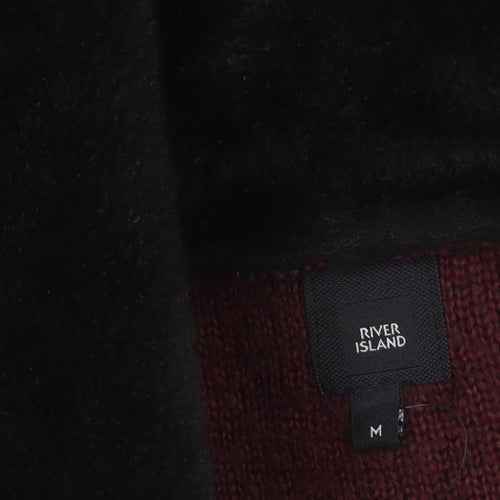River Island Womens Black Faux Fur Trim Open Knit Cardigan M