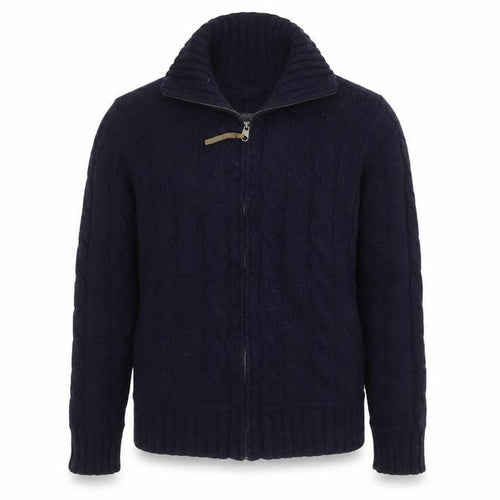 H&M L.O.G.G. Men's Blue Wool Cable-Knit Full Zip Jumper L