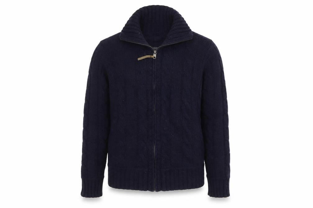 H&M L.O.G.G. Men's Blue Wool Cable-Knit Full Zip Jumper L