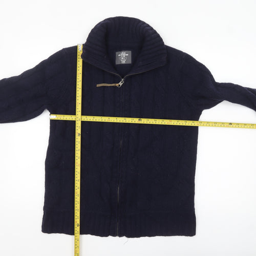 H&M L.O.G.G. Men's Blue Wool Cable-Knit Full Zip Jumper L
