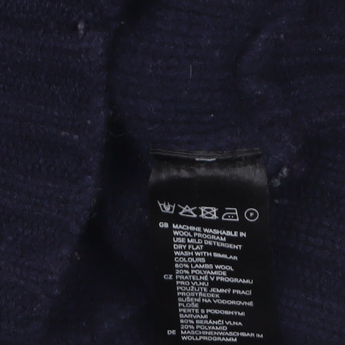 H&M L.O.G.G. Men's Blue Wool Cable-Knit Full Zip Jumper L