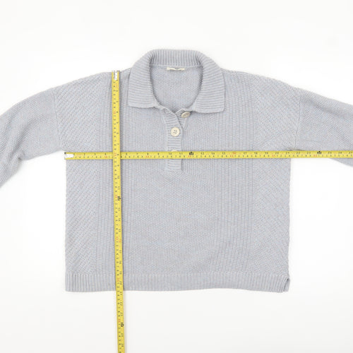 Poetry Women's Grey Organic Cotton Collared Button-Up Knit Top Size 10