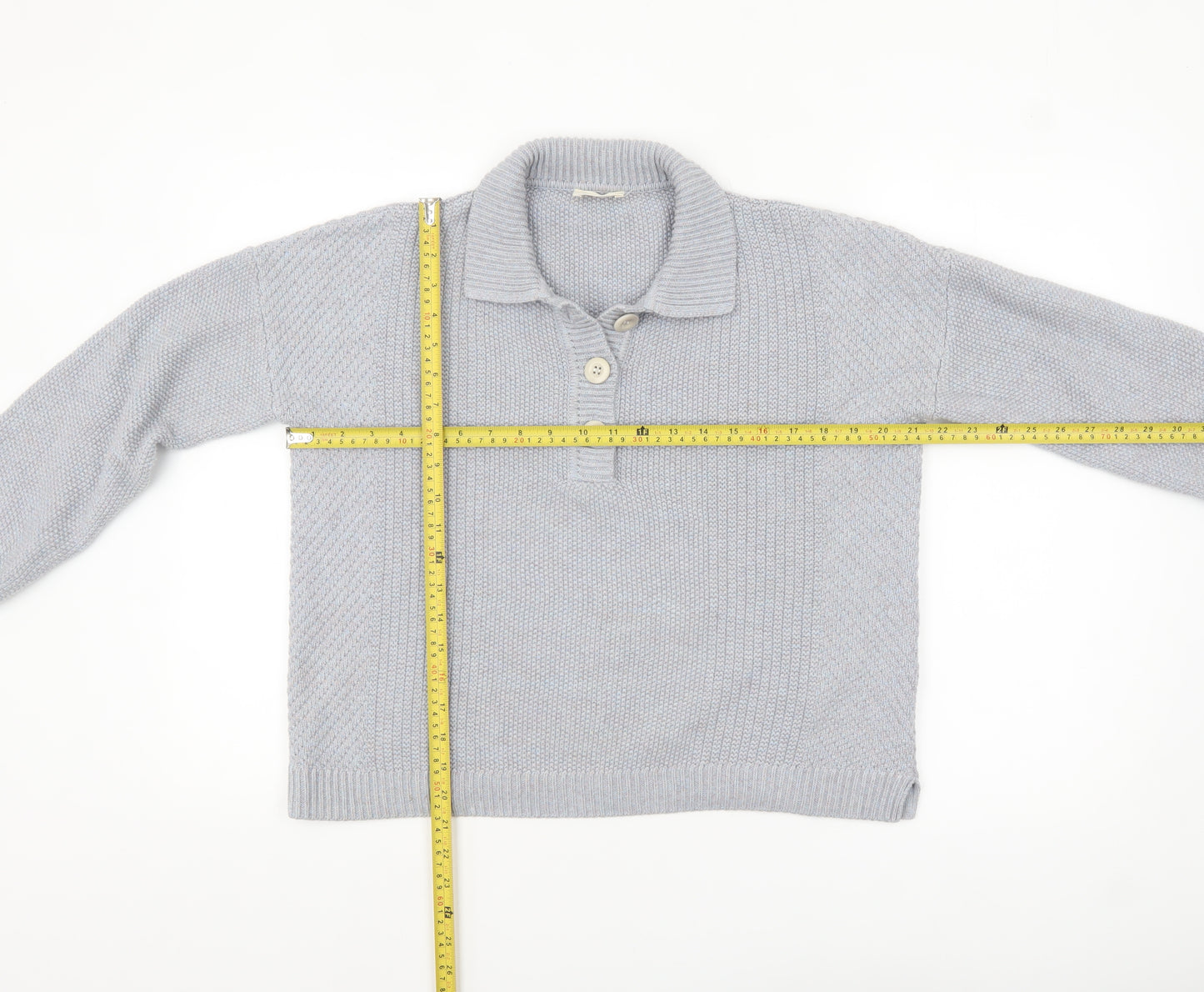 Poetry Women's Grey Organic Cotton Collared Button-Up Knit Top Size 10