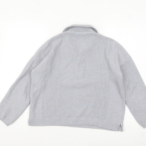 Poetry Women's Grey Organic Cotton Collared Button-Up Knit Top Size 10