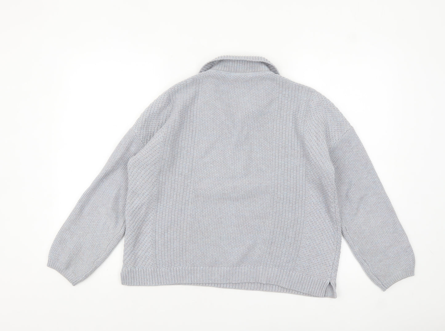 Poetry Women's Grey Organic Cotton Collared Button-Up Knit Top Size 10