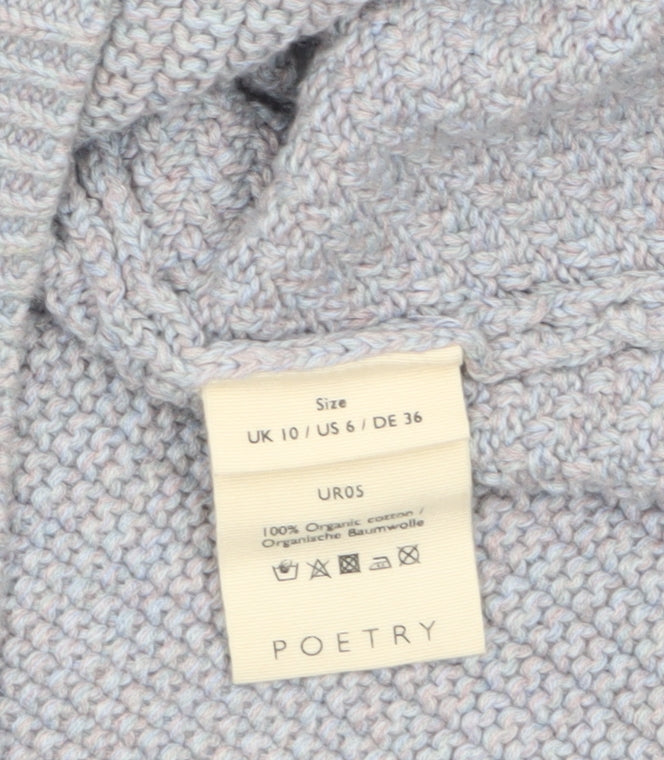 Poetry Women's Grey Organic Cotton Collared Button-Up Knit Top Size 10