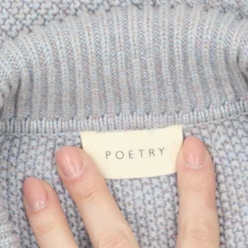 Poetry Women's Grey Organic Cotton Collared Button-Up Knit Top Size 10
