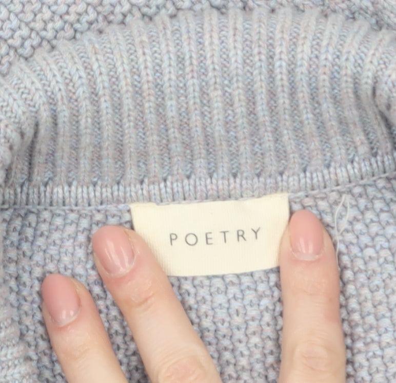 Poetry Women's Grey Organic Cotton Collared Button-Up Knit Top Size 10