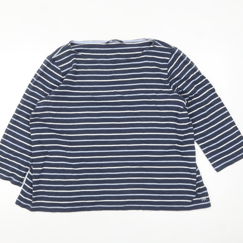 Crew Clothing Company Womens Blue Striped 3/4 Sleeve Cotton T-Shirt Size 18