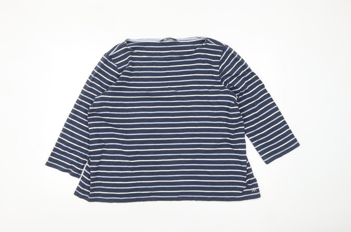 Crew Clothing Company Womens Blue Striped 3/4 Sleeve Cotton T-Shirt Size 18