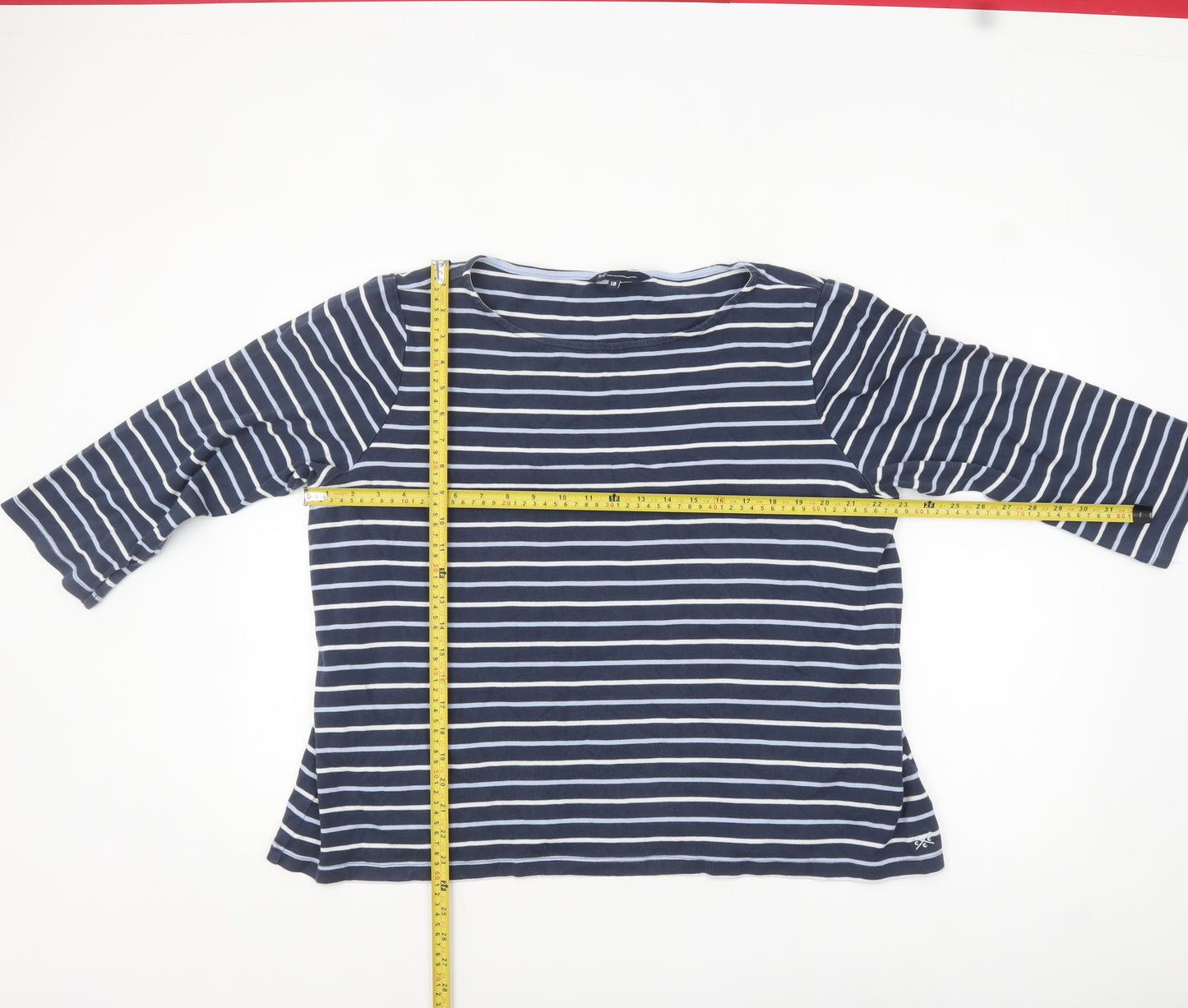 Crew Clothing Company Womens Blue Striped 3/4 Sleeve Cotton T-Shirt Size 18