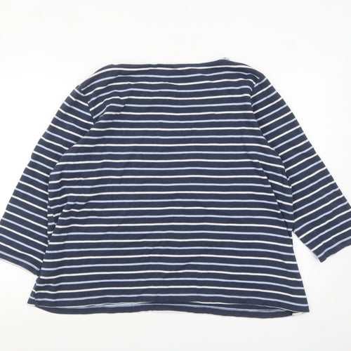 Crew Clothing Company Womens Blue Striped 3/4 Sleeve Cotton T-Shirt Size 18