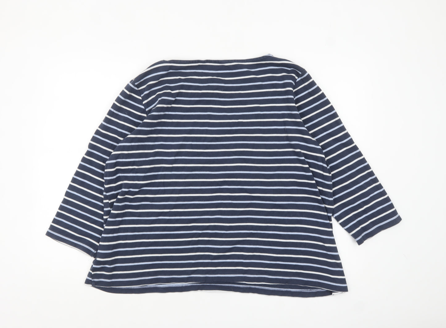 Crew Clothing Company Womens Blue Striped 3/4 Sleeve Cotton T-Shirt Size 18