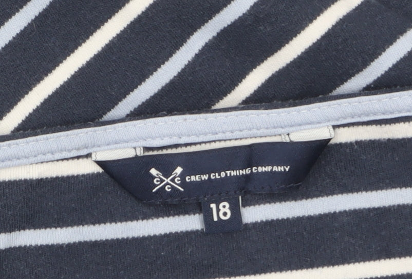 Crew Clothing Company Womens Blue Striped 3/4 Sleeve Cotton T-Shirt Size 18