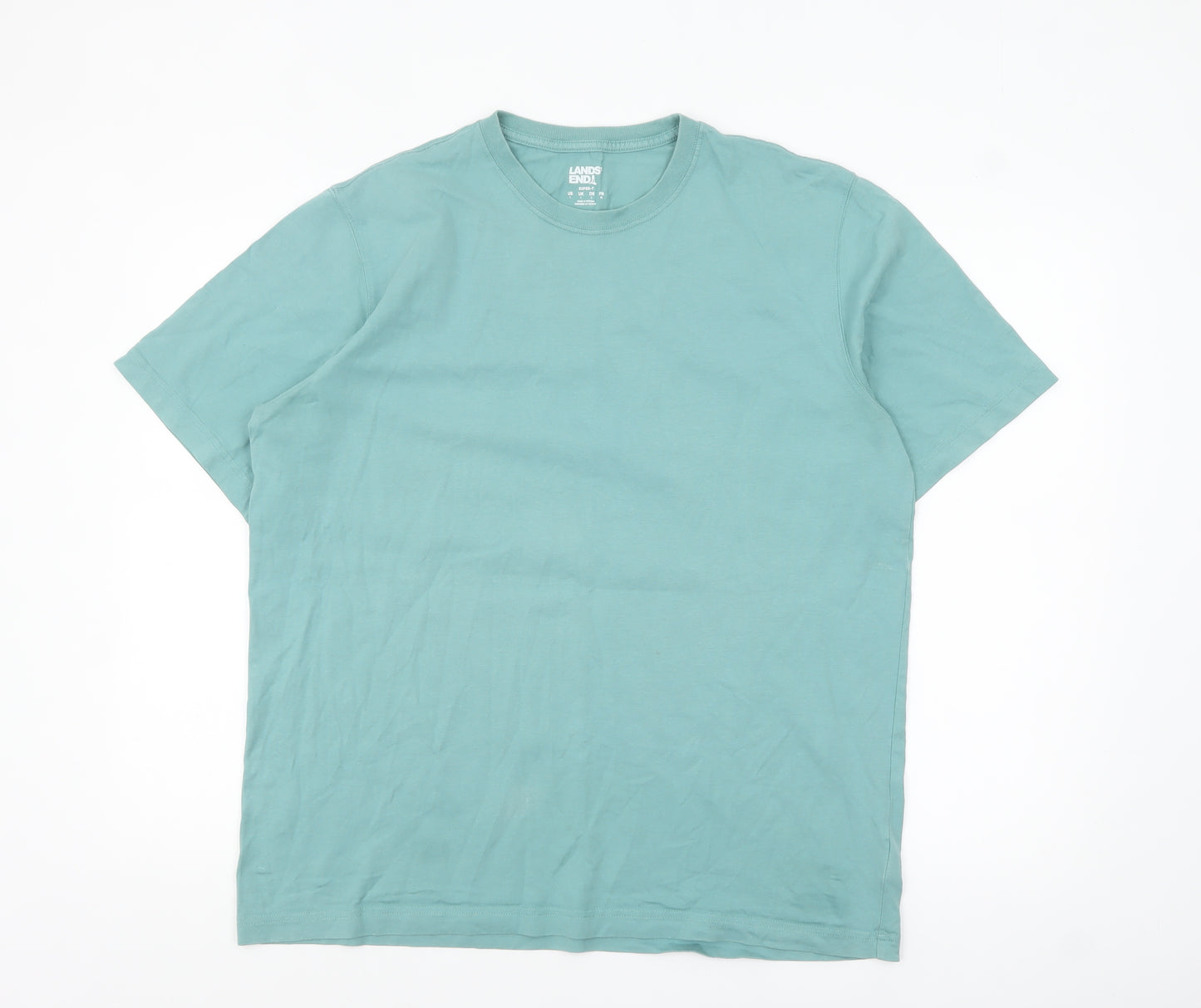 Lands' End Men's Blue Cotton Crew Neck Short Sleeve T-Shirt L