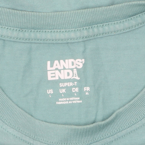 Lands' End Men's Blue Cotton Crew Neck Short Sleeve T-Shirt L