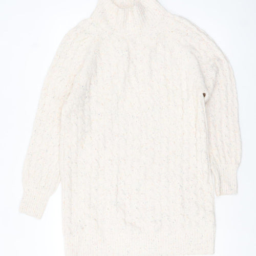 Oui Women’s Ivory Cable-Knit Roll Neck Jumper Size 8