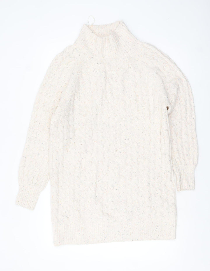Oui Women’s Ivory Cable-Knit Roll Neck Jumper Size 8