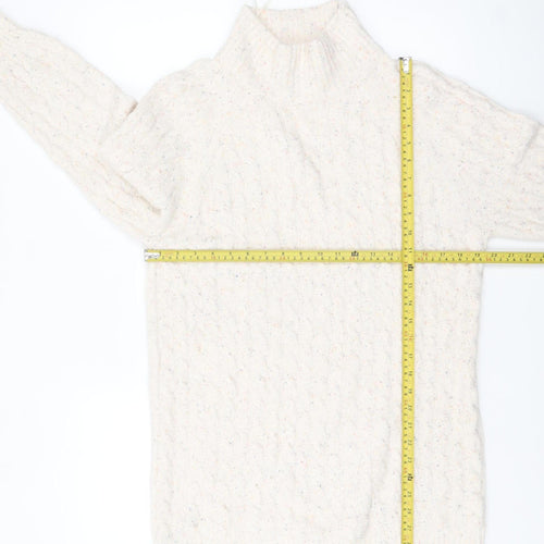Oui Women’s Ivory Cable-Knit Roll Neck Jumper Size 8