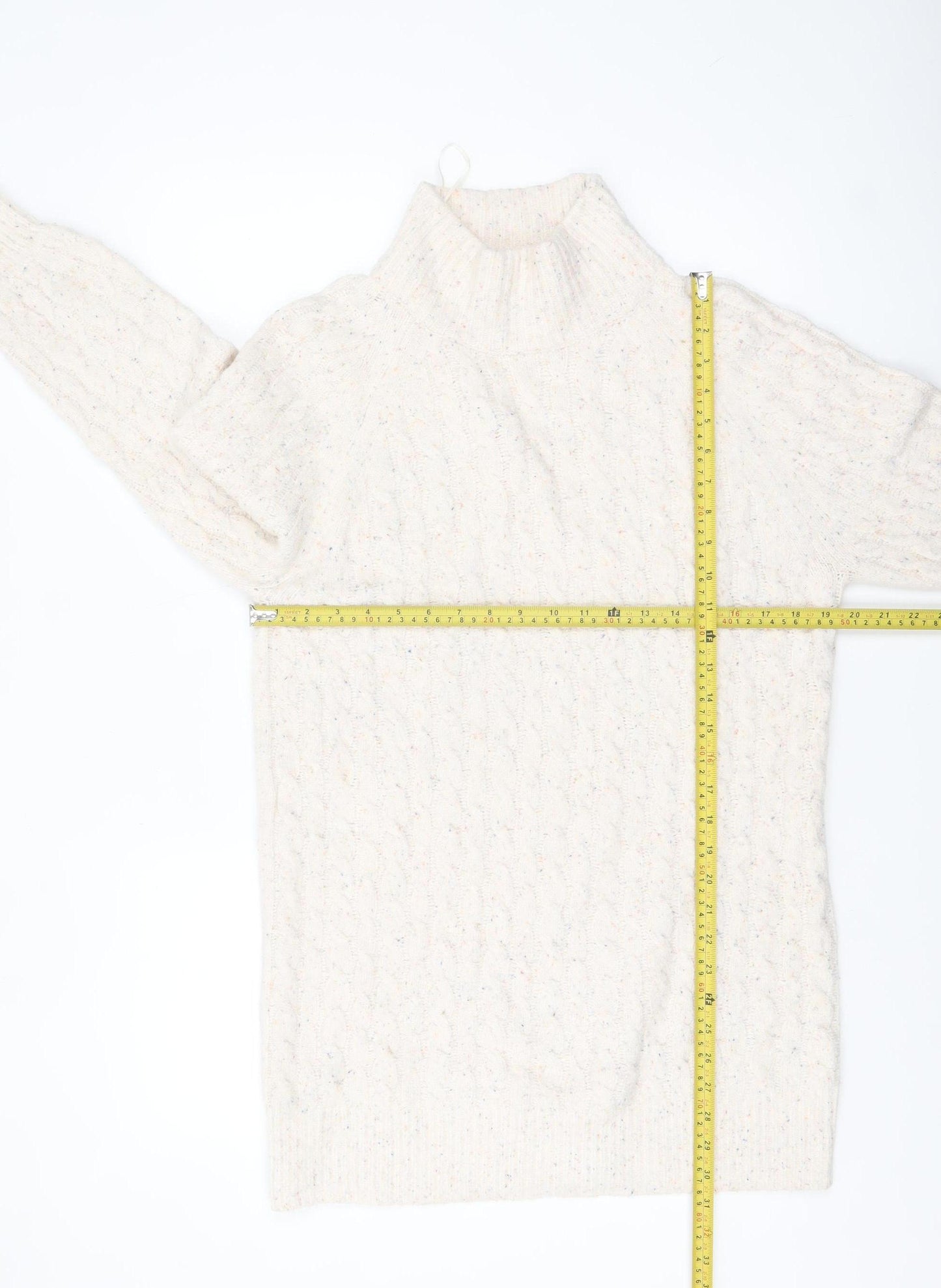Oui Women’s Ivory Cable-Knit Roll Neck Jumper Size 8