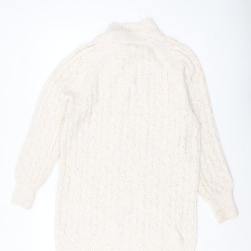 Oui Women’s Ivory Cable-Knit Roll Neck Jumper Size 8