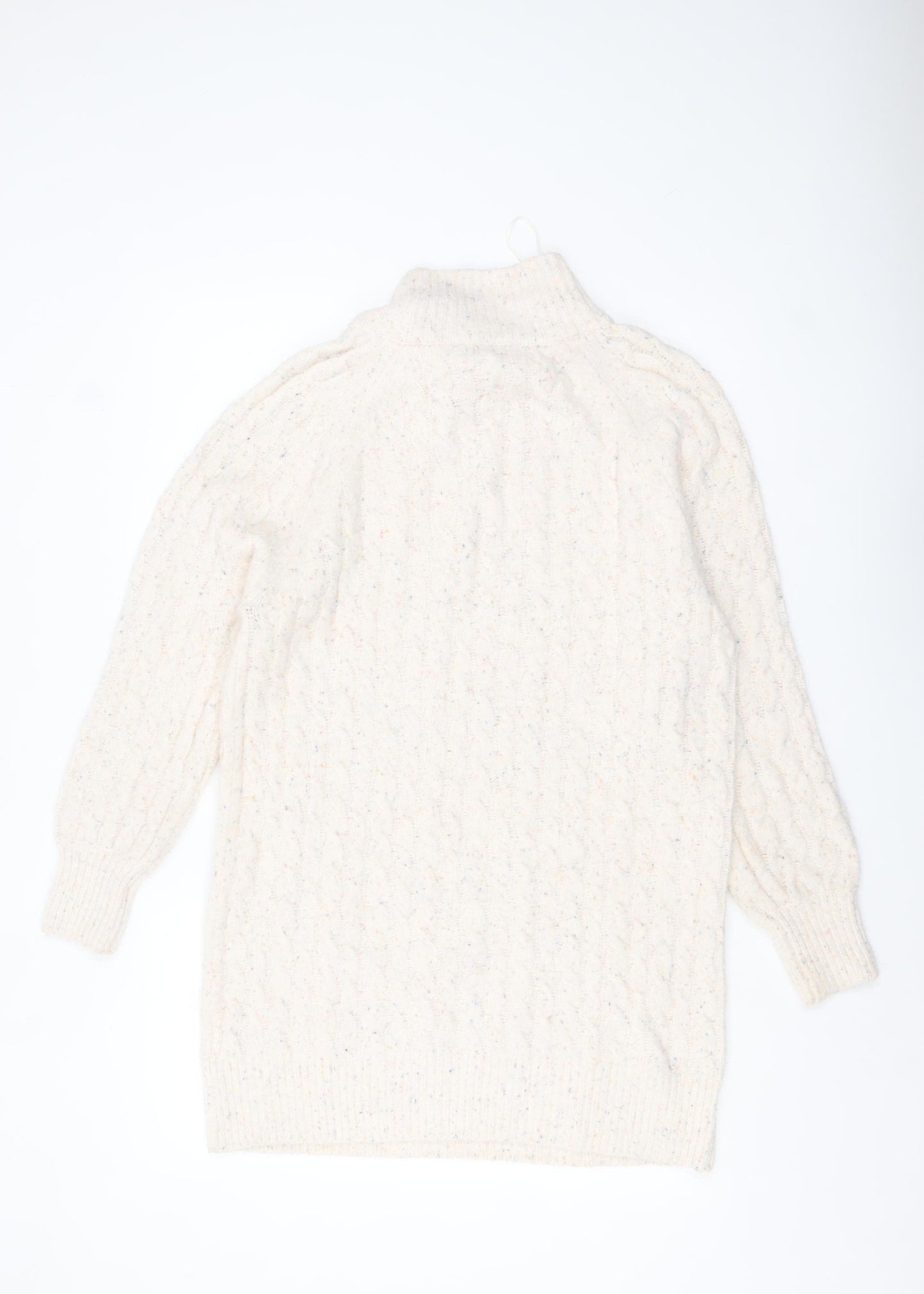 Oui Women’s Ivory Cable-Knit Roll Neck Jumper Size 8